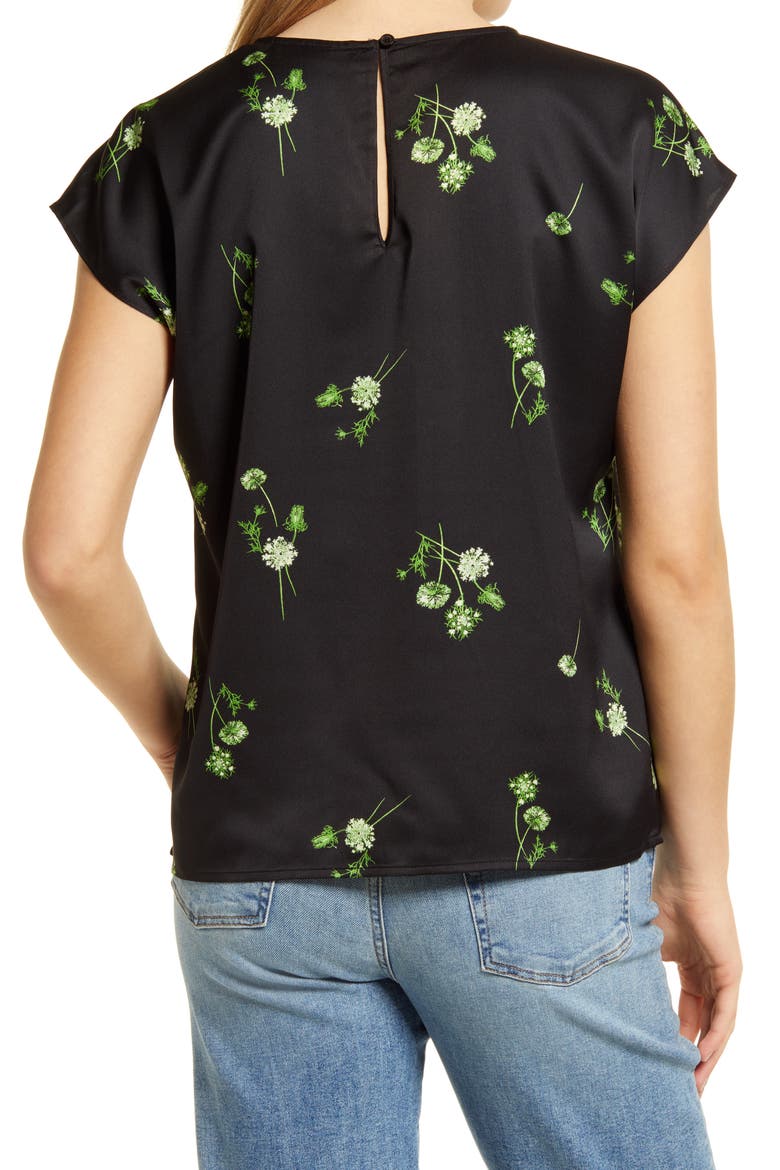 Cap Sleeve Satin Blouse, Alternate, color, BLACK FLORAL BUNCHES