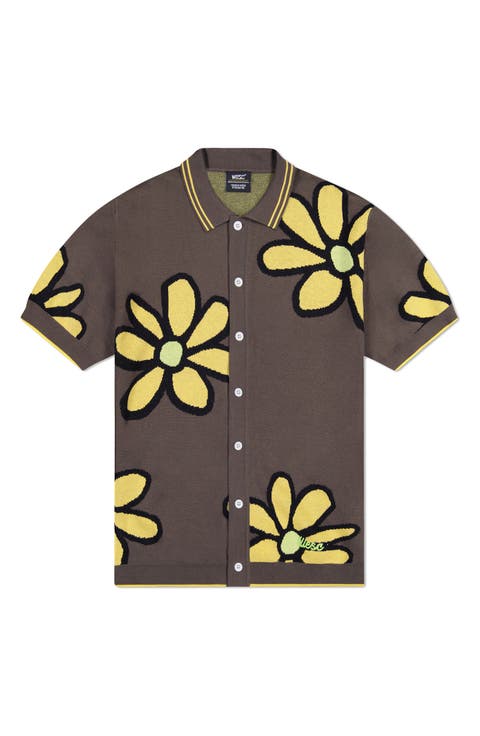 Daisy Intarsia Cotton Short Sleeve Shirt