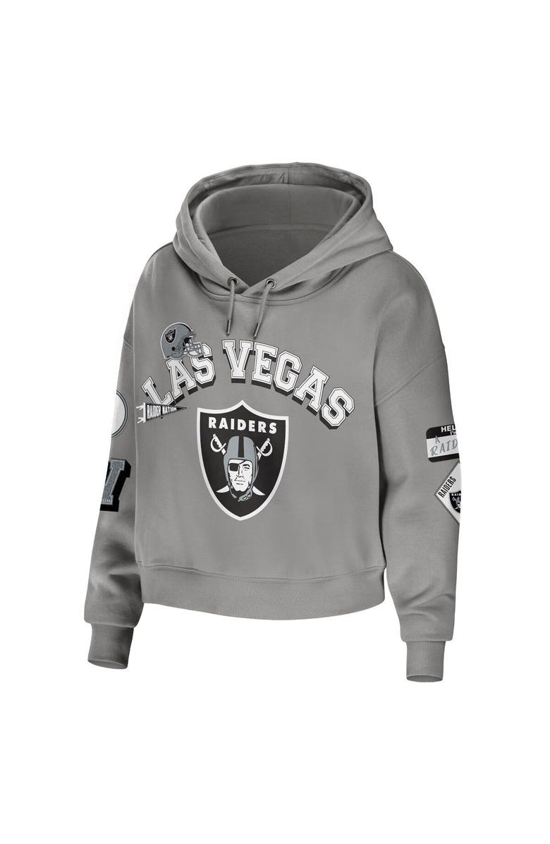 WEAR by Erin Andrews Women's WEAR by Erin Andrews Gray Las Vegas Raiders Plus Size Modest Cropped Pullover Hoodie, Alternate, color, Gray