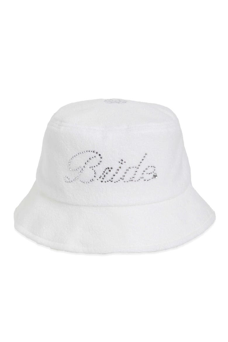 Bride Rhinestone (Reversible) Bucket Hat, Main, color, White