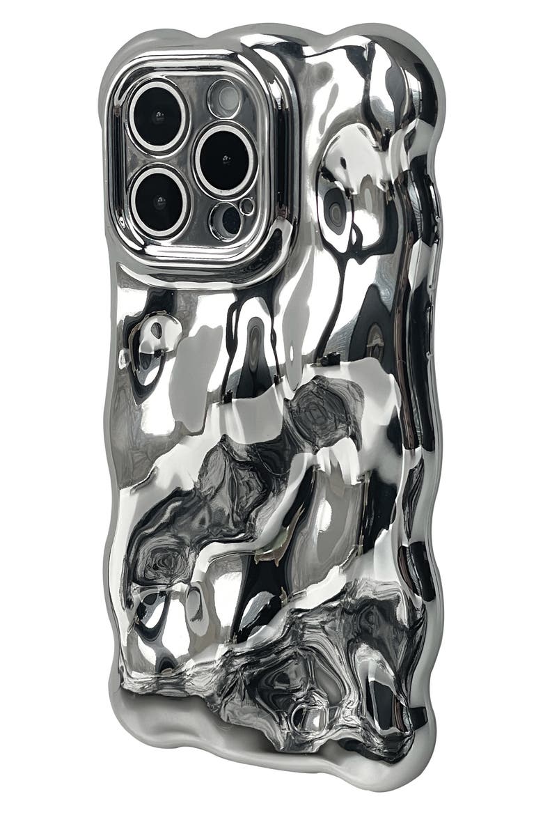 Chrome Bubbles iPhone 15 Pro Case, Alternate, color, SILVER