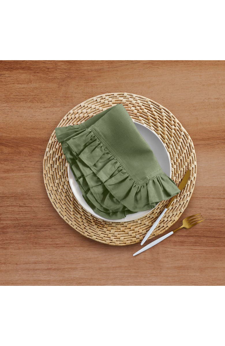 Solino Home Linen Dinner Napkins - Gabrielle Ruffle, 20" x 20" Inch, Alternate, color, Oil Green