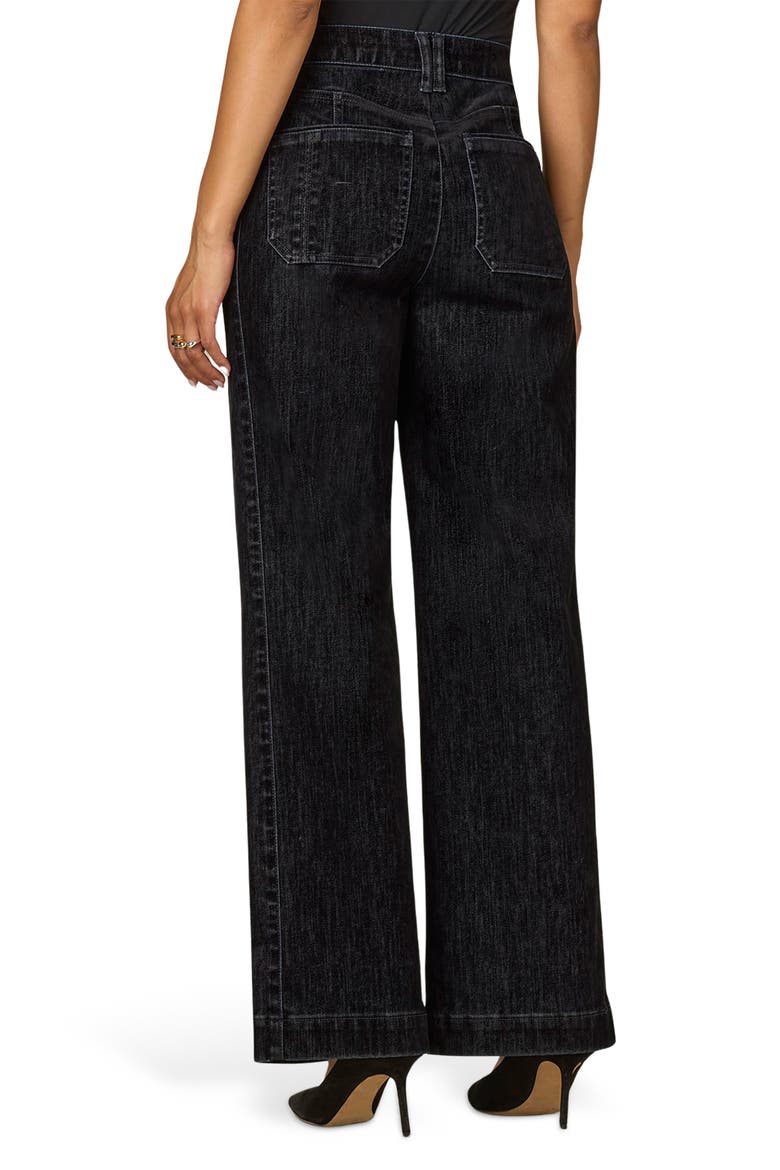 Skyrise V-Yoke High Waist Velvet Denim Wide Leg Jeans, Alternate, color, BLACK
