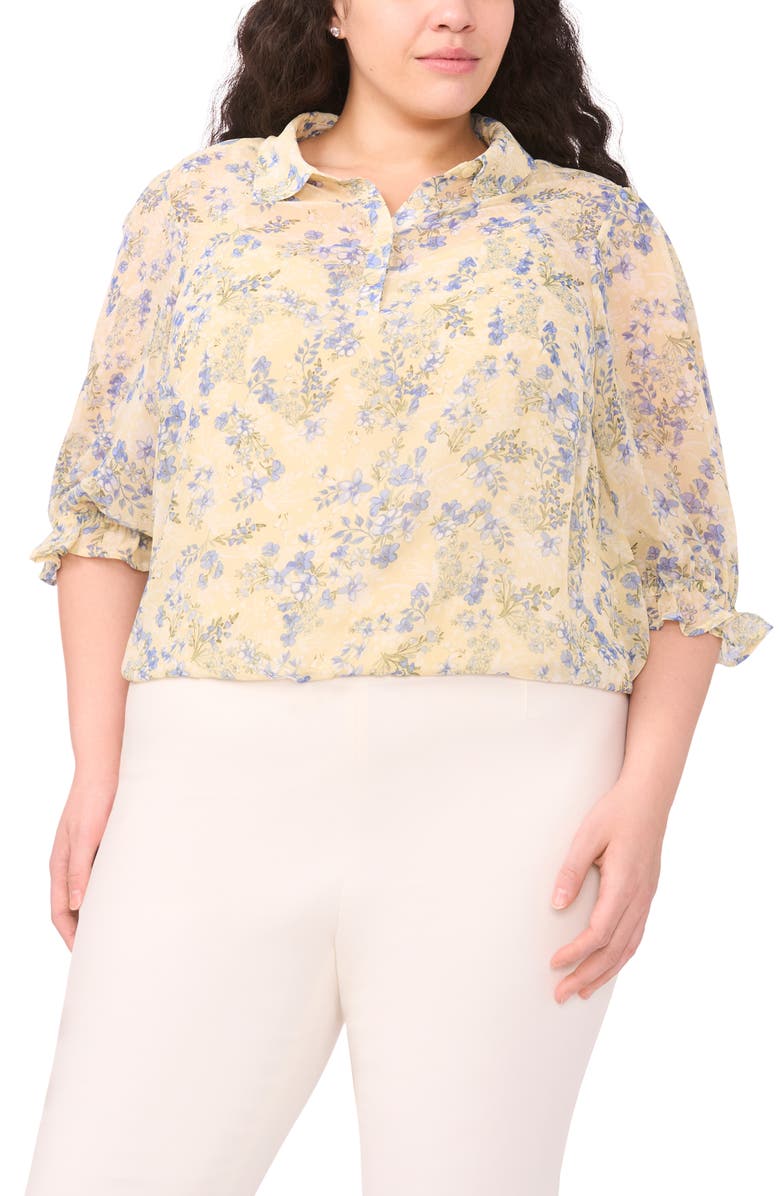 Halogen<sup>®</sup> Floral Print Shirt, Main, color, Pastel Yellow