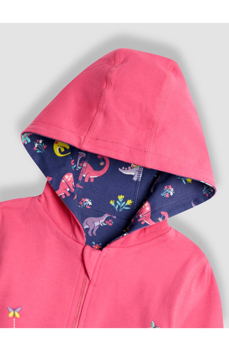 JOJO MAMAN BEBE Kids' Dino Appliqué Reversible Zip-Up Hoodie, Alternate, color, Fuchsia