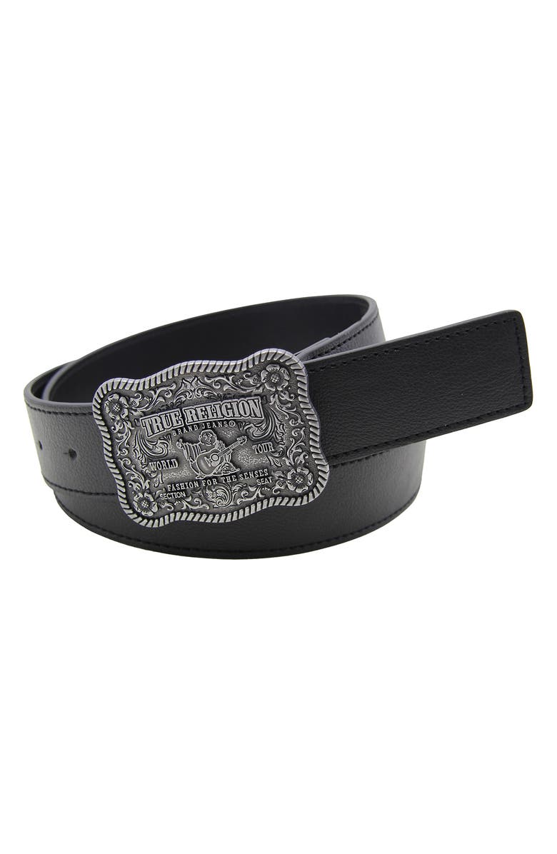 True Religion Delano Plaque Buckle Belt, Main, color, Black