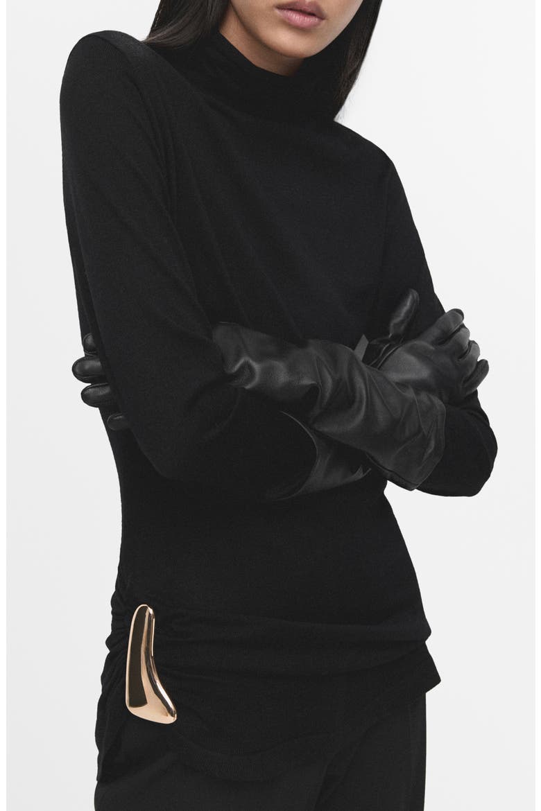 Turtleneck Tunic with Brooch, Main, color, BLACK