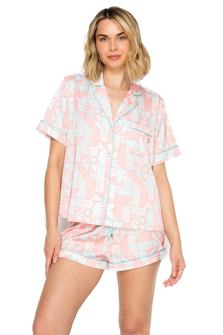 Silky Datin Piped Short Pajama Set, Main, color, Sky Blue