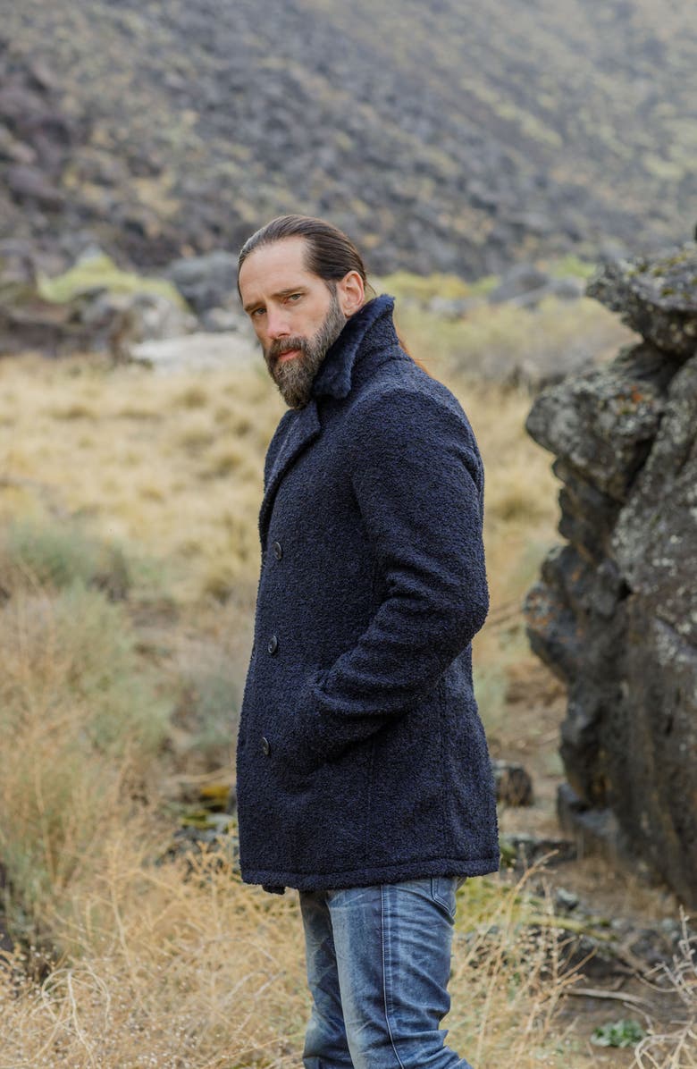 Comstock & Co. Double Breasted Wool Blend Bouclé Jacket with Shearling Trim, Alternate, color,