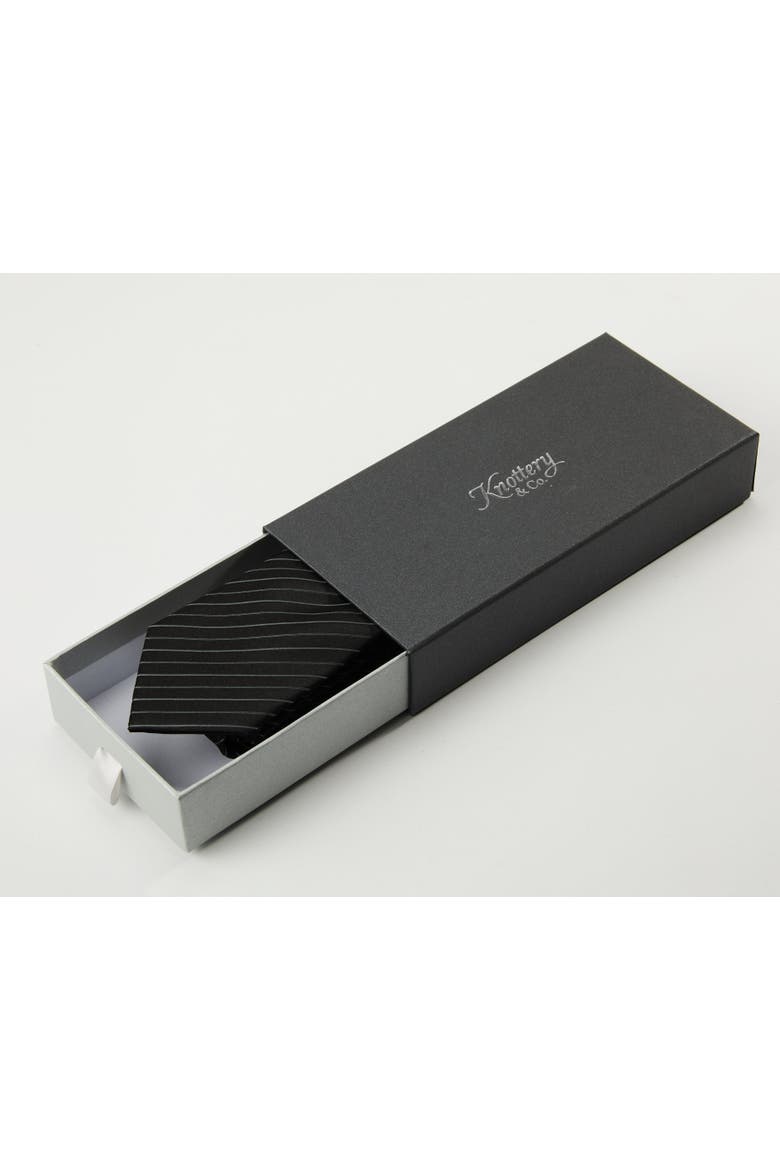 Pinstriped Silk Jacquard Tie, Alternate, color, Jet Black