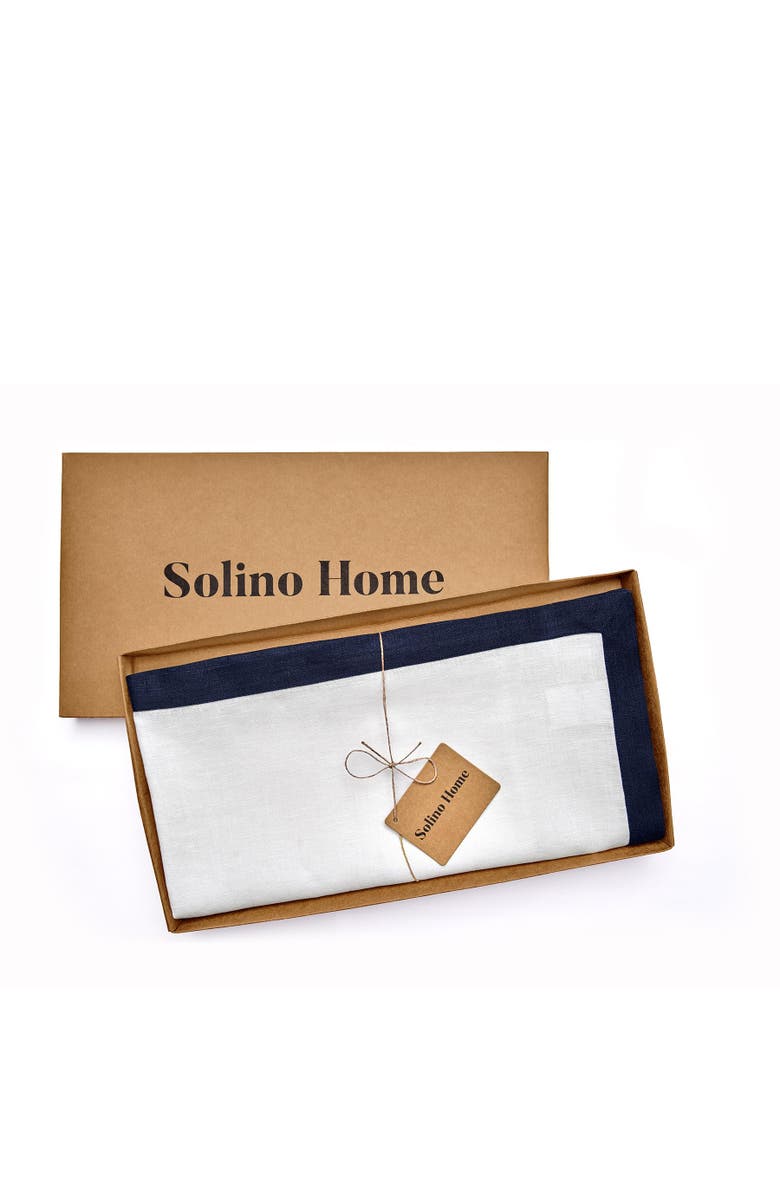 Solino Home Linen Table Throw - Classic, 52" x 52" Inch, Alternate, color, Navy And White