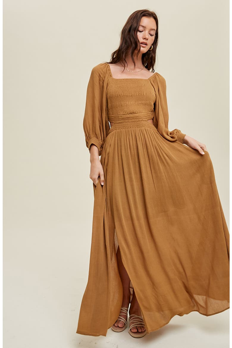 Balloon Sleeve Cutout Maxi Dress, Alternate, color, BISCOTTI