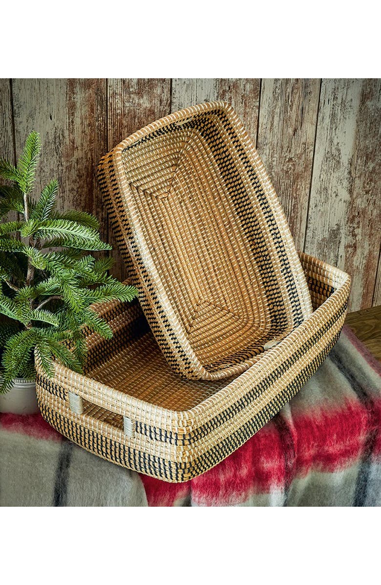 tag Set of 2 Seagrass Stripe Decorative Baskets for Storage, Alternate, color, Black