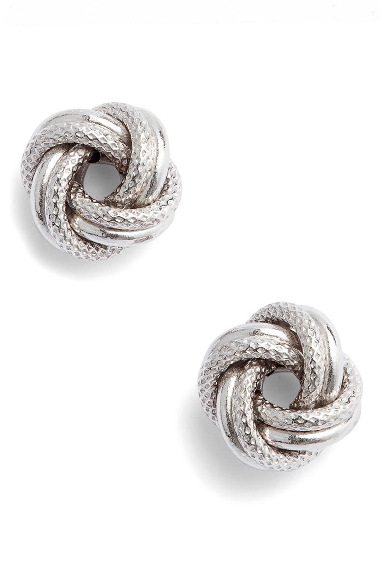 14K Gold Knot Stud Earrings, Main, color, 14KW