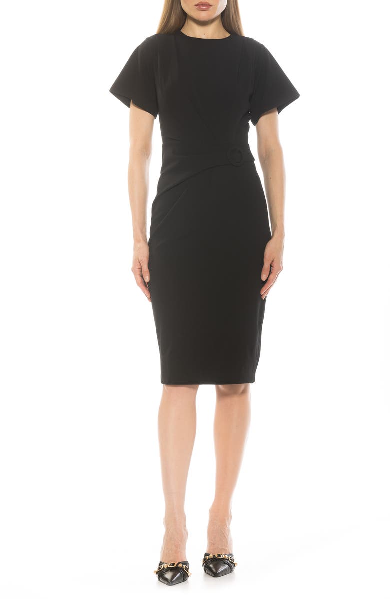 Alexia Admor Clara Crewneck Draped Sheath Dress, Main, color, Black