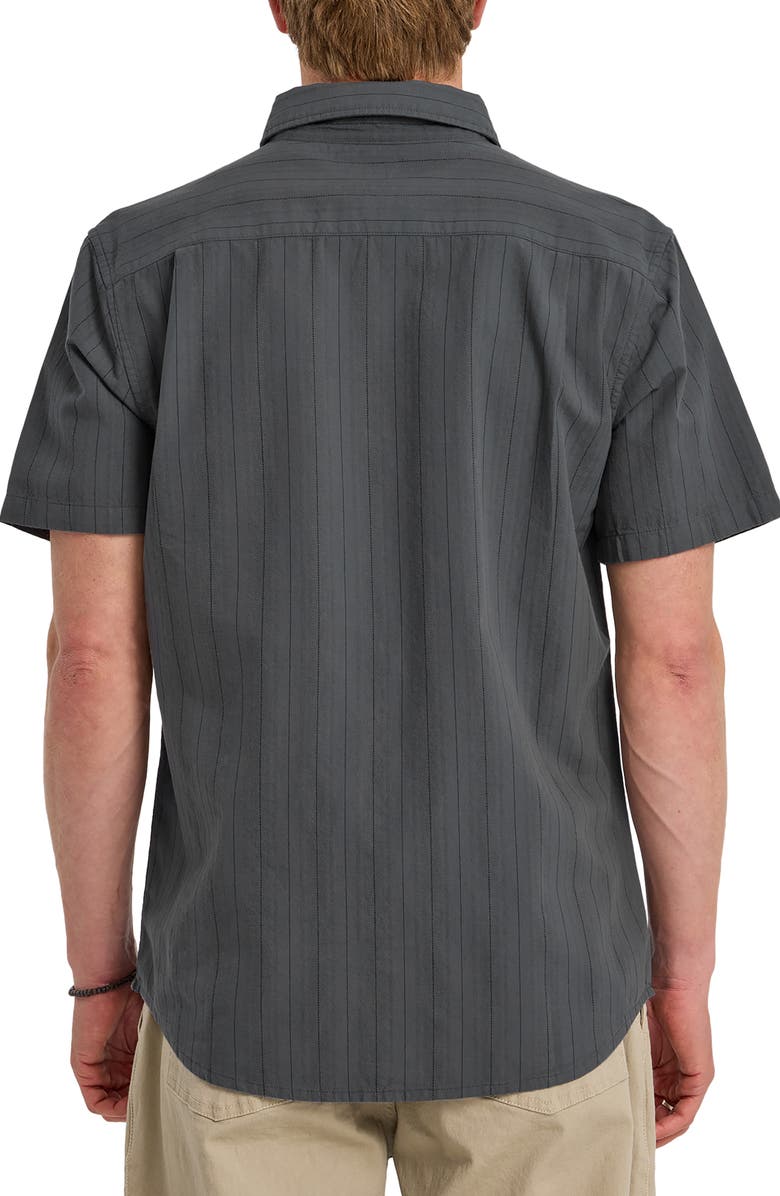 Quiksilver Dobby Stripe Classic Short Sleeve Cotton Button-Up Shirt, Alternate, color, Iron Gate