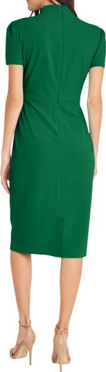 Tie Neck Puff Sleeve Scuba Crepe Dress
