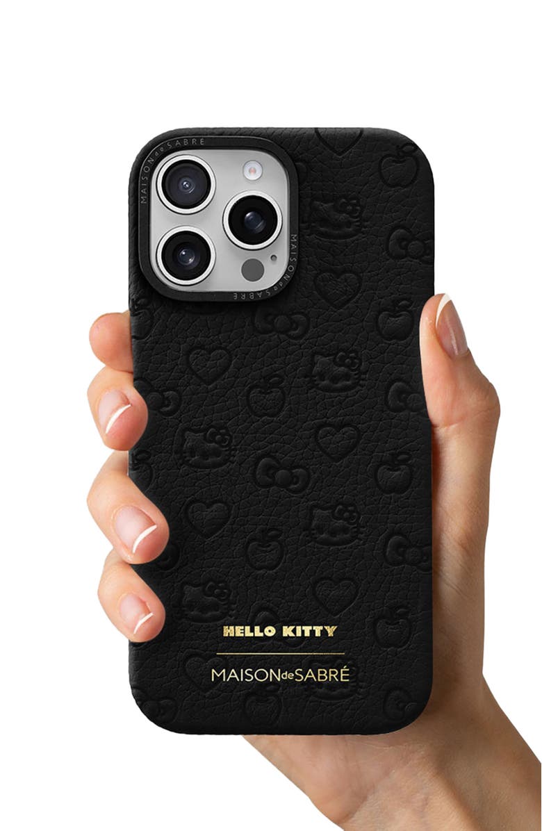 MAISON de SABRÉ Leather Phone Case, Alternate, color, Black Caviar (Hello Kitty)