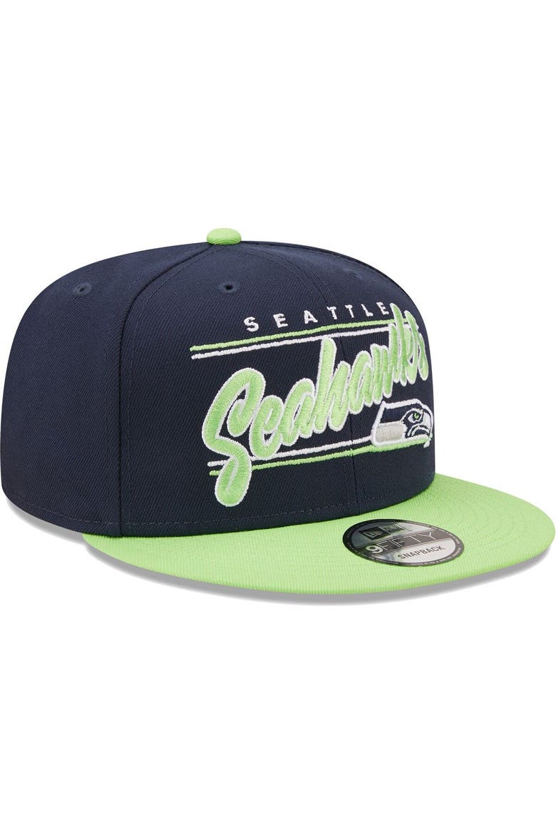 Men's New Era College Navy/Neon Green Seattle Seahawks Team Script 9FIFTY Snapback Hat, Alternate, color, Navy