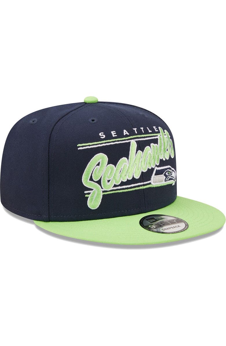 New Era Men's New Era College Navy/Neon Green Seattle Seahawks Team Script 9FIFTY Snapback Hat, Alternate, color, 