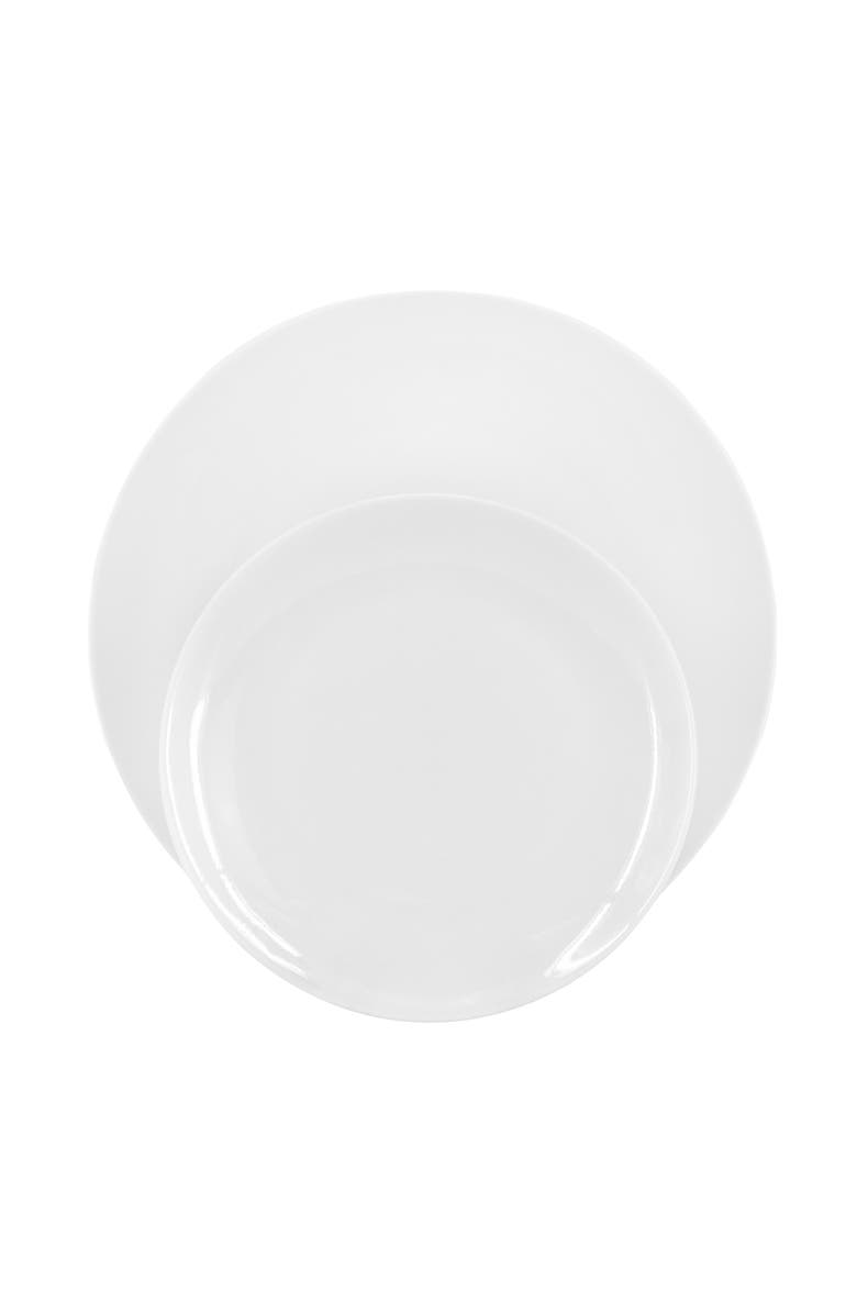 Elama Iris 32 Piece Porcelain Dinnerware Set with 2 Large Serving Bowls, Alternate, color, White
