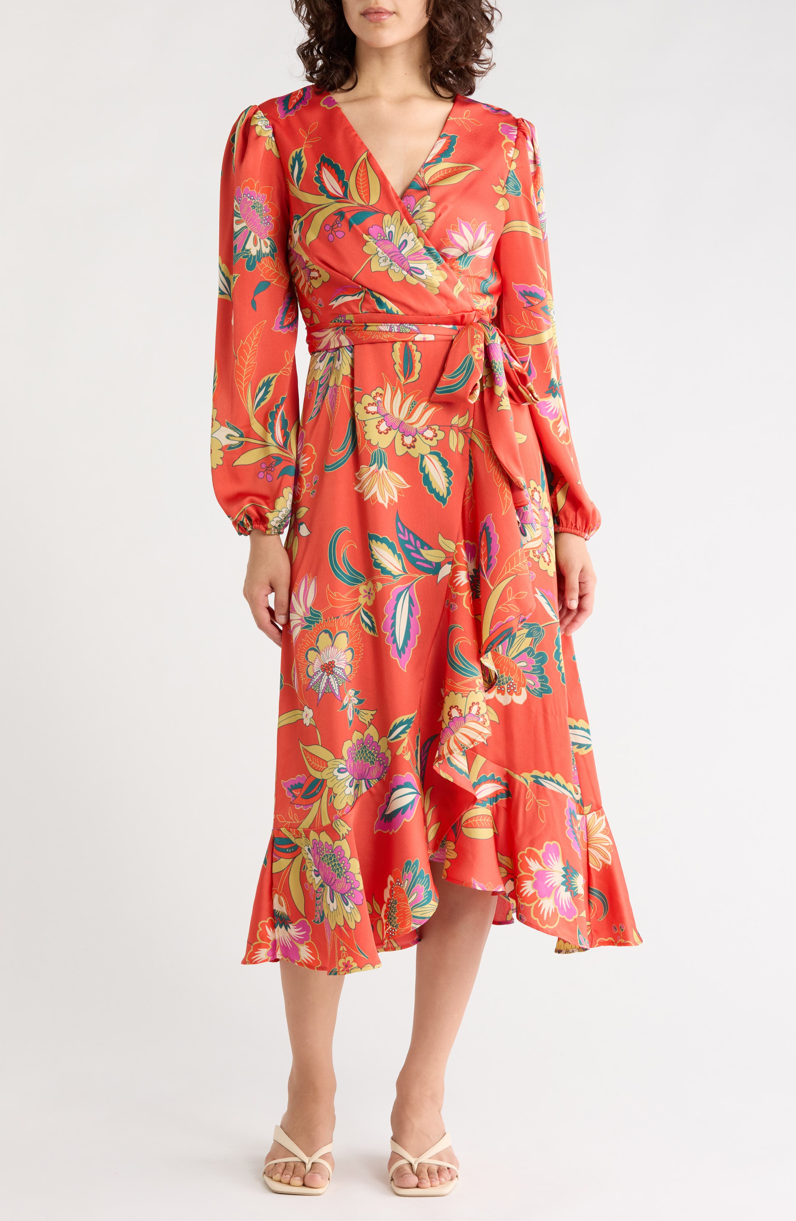 Tie Waist Long Sleeve Midi Dress