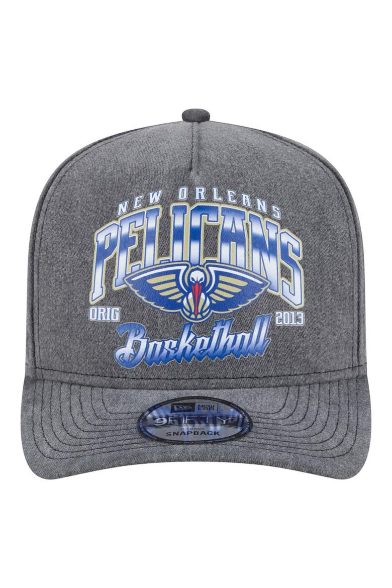 Men's New Era  Charcoal New Orleans Pelicans Throwback Washed Pre-Curved 9FIFTY Snapback Hat, Alternate, color, Charcoal