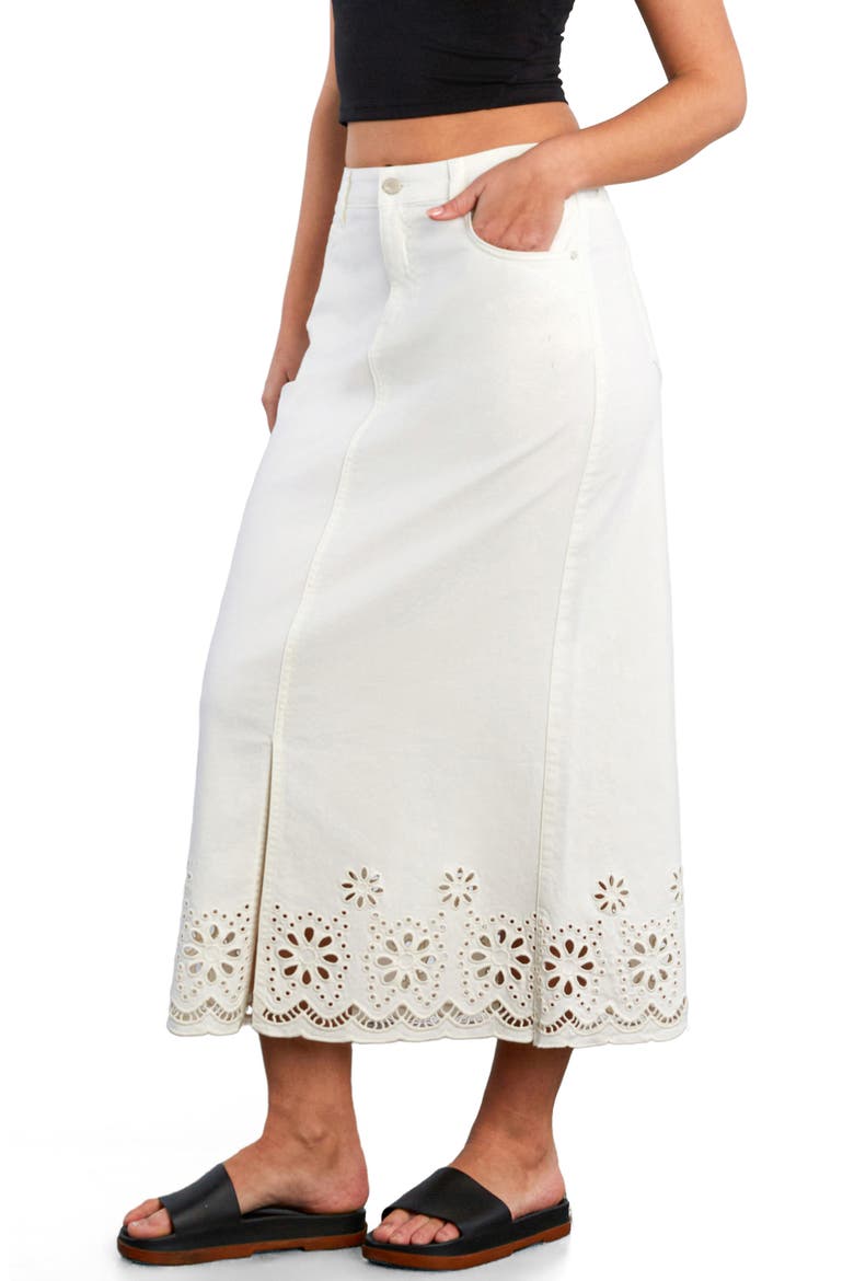 Eyelet Maxi Denim Skirt, Alternate, color, BRIGHT WHITE