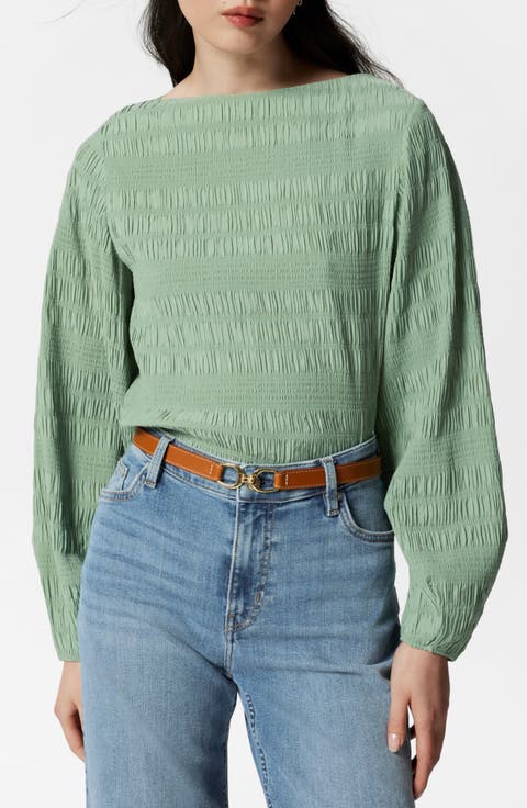 Shirred Bateau Neck Top