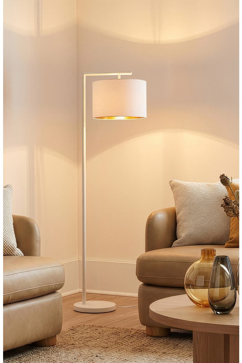 Montage Modern 60" LED Smart Home Compatible Floor Lamp with Cream Pleated Shade and Gold Interior, Bulb Included, Alternate, color, Cream with Gold Interior