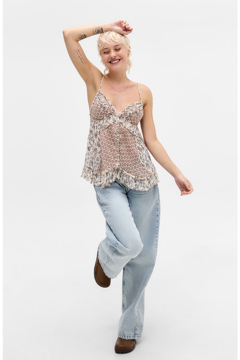 Clara Mix Print Ruffle Trim Top, Alternate, color, WHITE