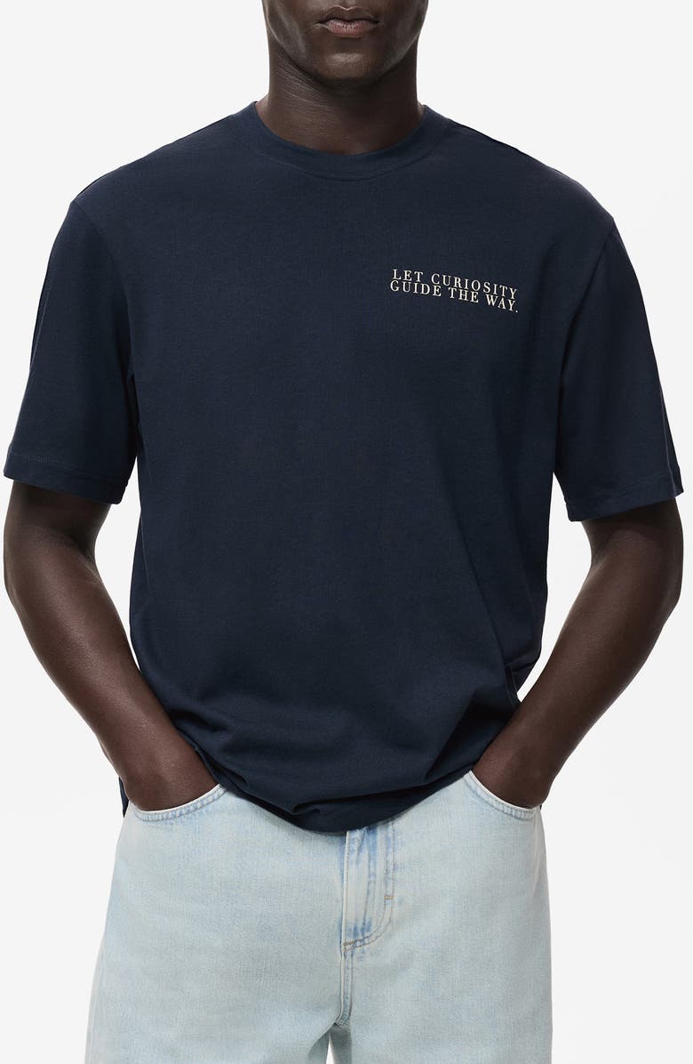 MANGO Cotton Graphic T-Shirt, Main, color, Indigo Blue