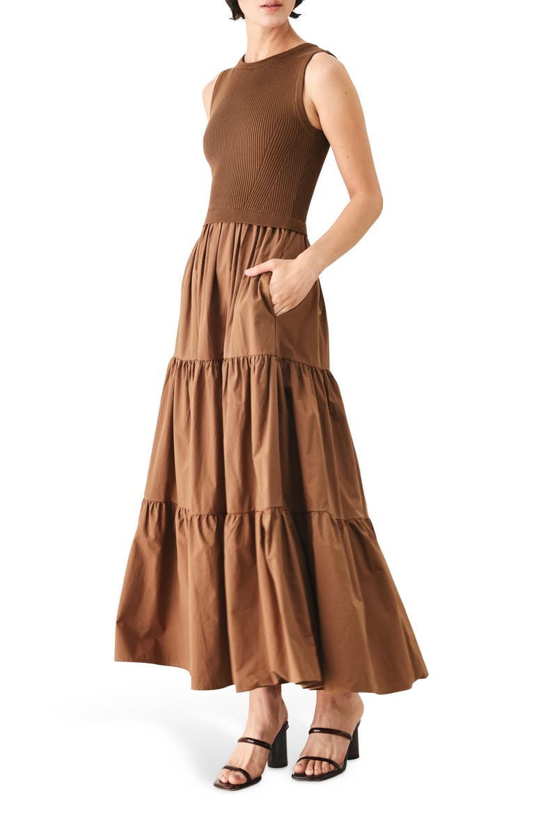 Mixed Media Maxi Dress, Alternate, color, BROWN