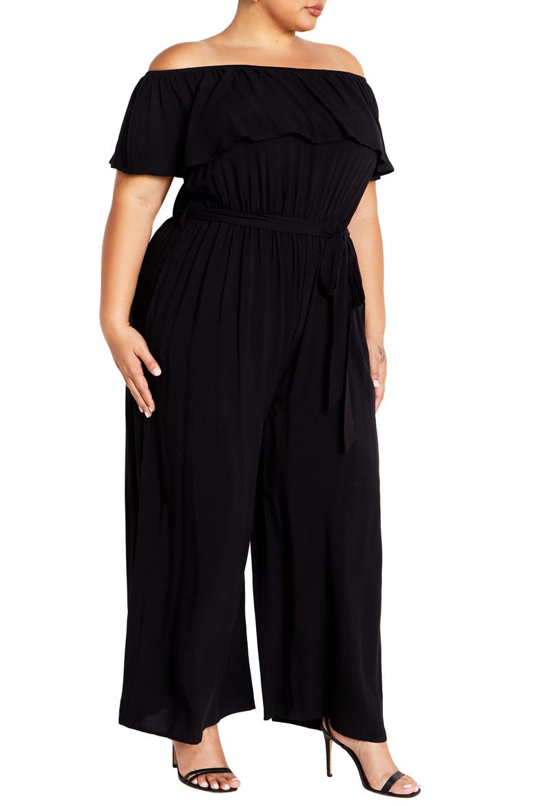 Sienna Off the Shoulder Jumpsuit, Alternate, color, BLACK