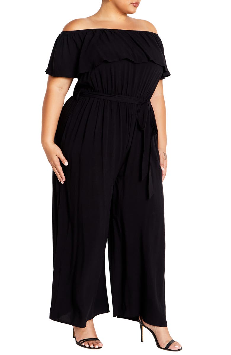 City Chic Sienna Off the Shoulder Jumpsuit, Alternate, color, 