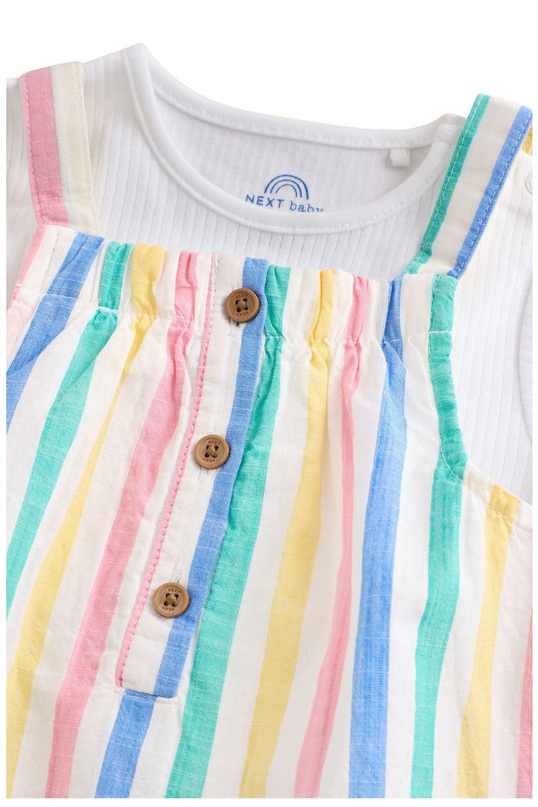Kids' Bodysuit & Rainbow Stripe Cotton Pinafore Dress Set, Alternate, color, RAINBOW STRIPE MULTI