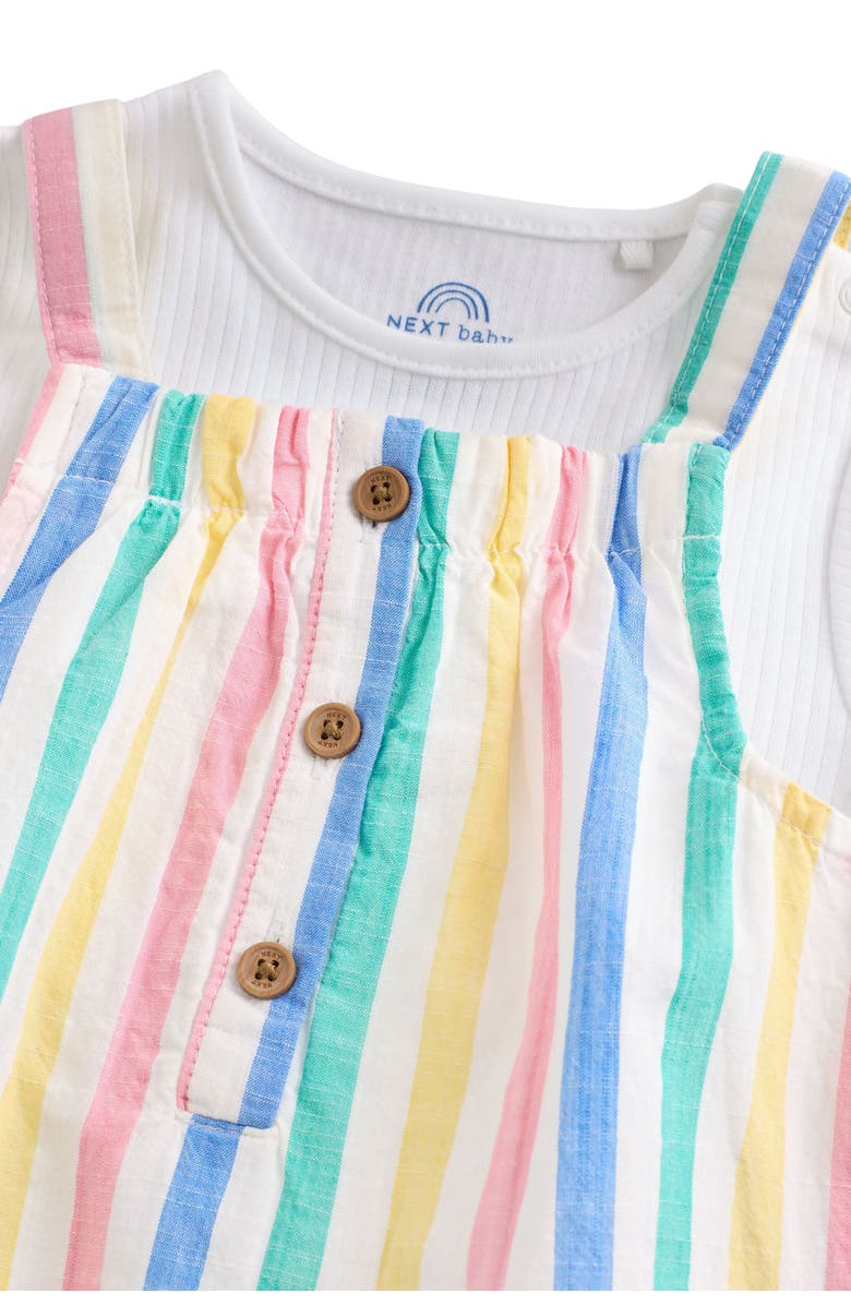 NEXT Kids' Bodysuit & Rainbow Stripe Cotton Pinafore Dress Set, Alternate, color, Rainbow Stripe Multi