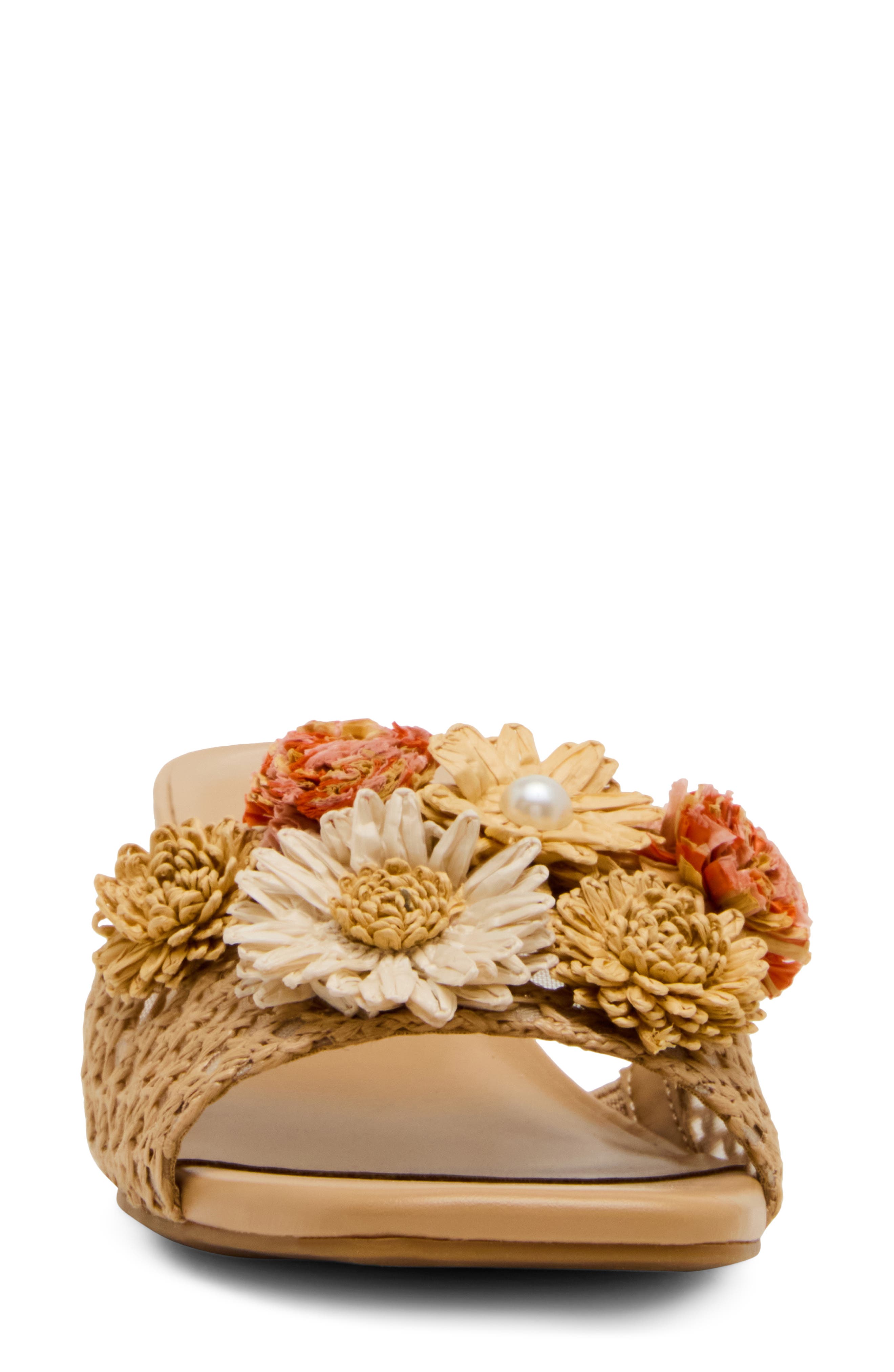 Anne Klein Dia Straw Flower Slide Sandal, Alternate, color, 