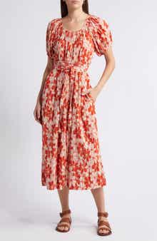 THE GREAT. The Seascape Floral Crinkle Cotton Dress