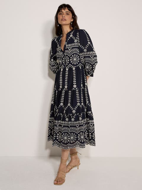 Contrast Broderie Anglaise Midi Dress