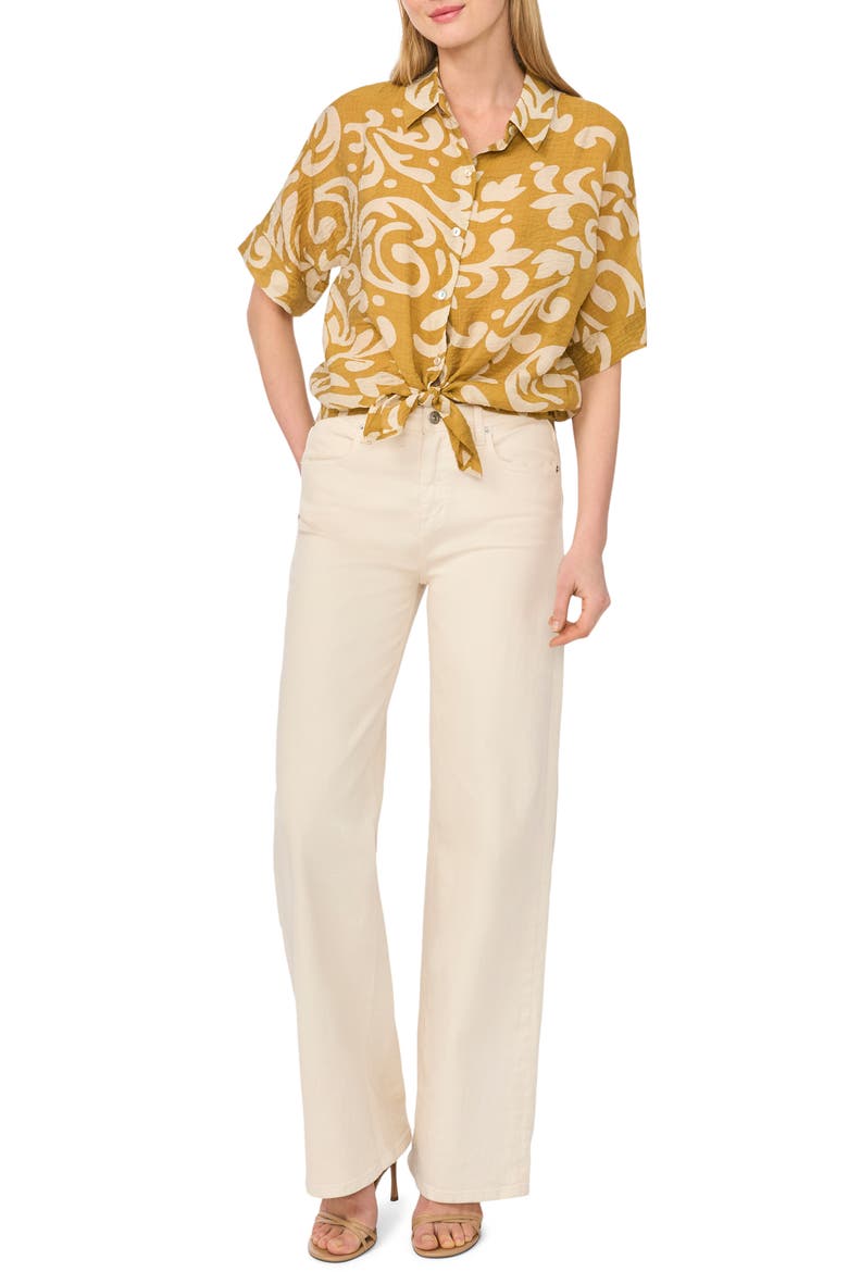 Tie Front Sleeve Top, Alternate, color, POTTING SOIL BATIK
