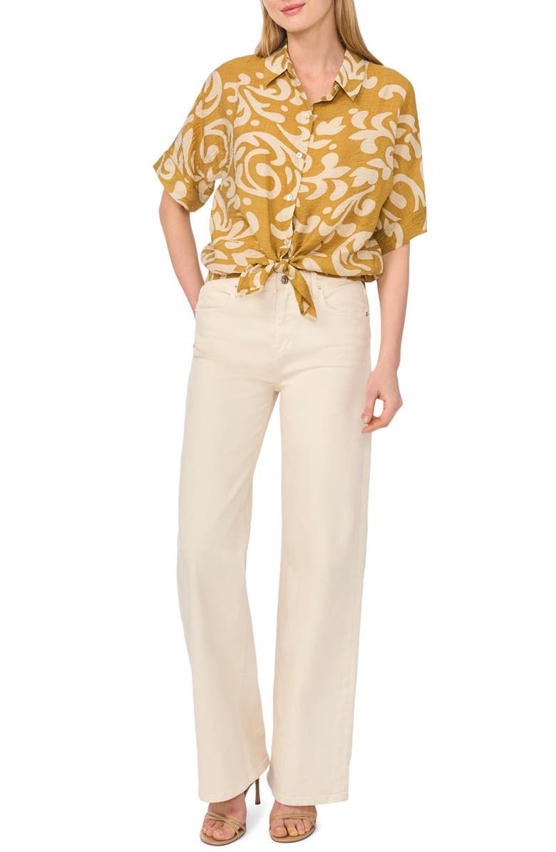 Halogen<sup>®</sup> Tie Front Sleeve Top, Alternate, color, Potting Soil Batik