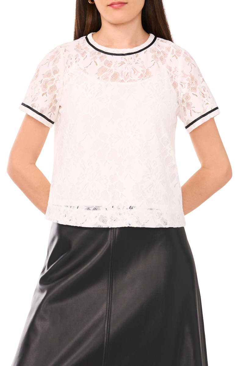 Vince Camuto Lace Crewneck Top, Main, color, New Ivory