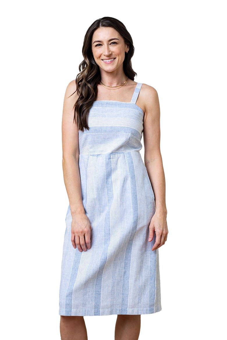 Women's Sleeveless Sheath Dress, Main, color, Blue Ombre Stripe Linen