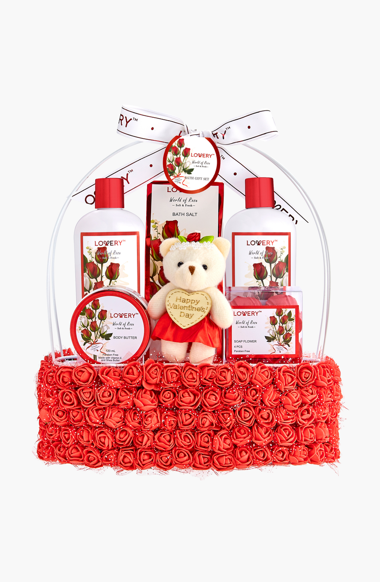 Lovery Valentine's and holiday Spa Gift Basket, Main, color, Red Rose Scented