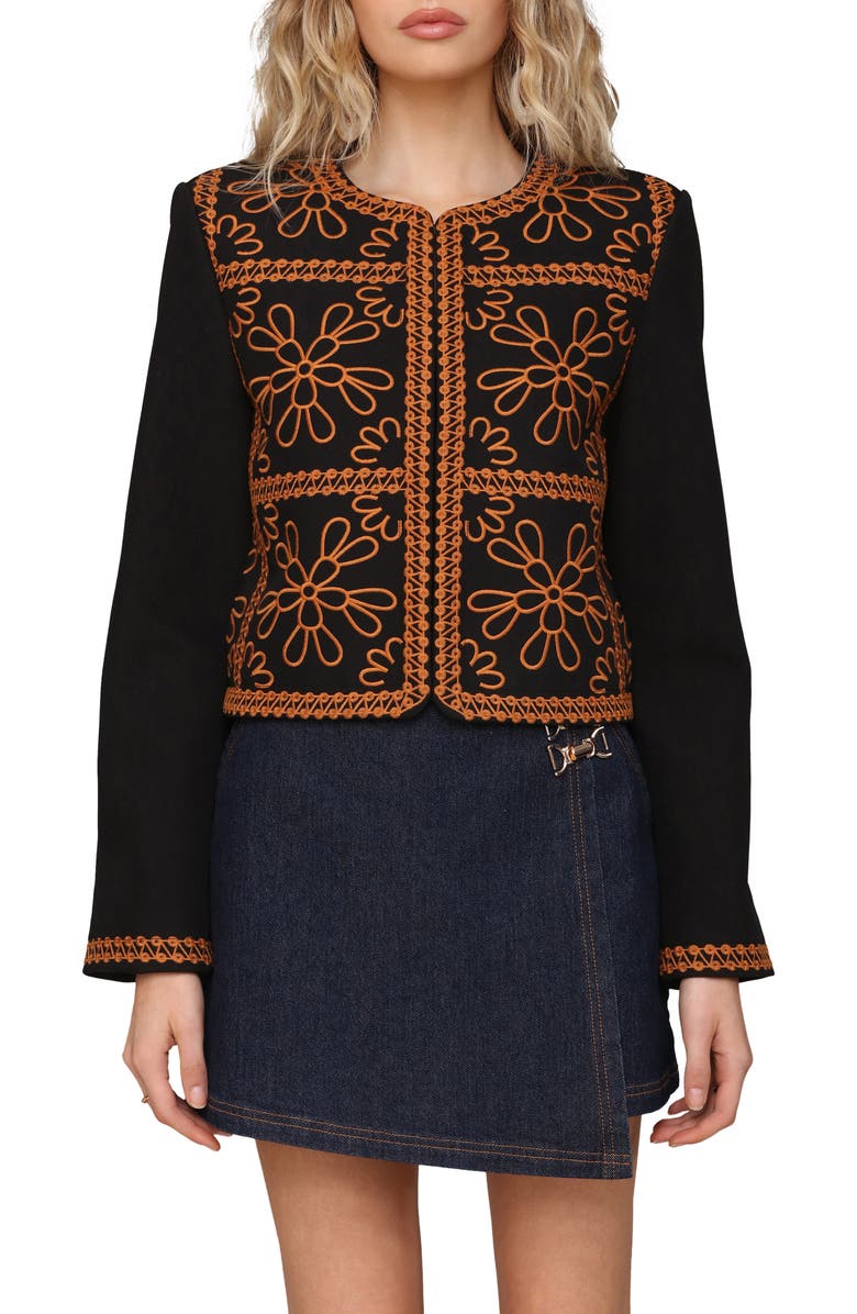 Avec Les Filles Embroidered Collarless Jacket, Alternate, color, Black