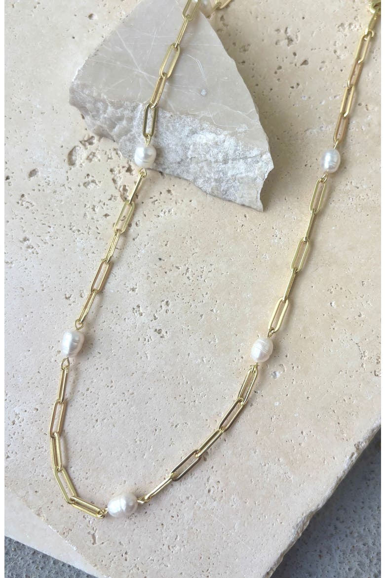 14K Gold Plated Freshwater Station Necklace, Alternate, color, WHITE