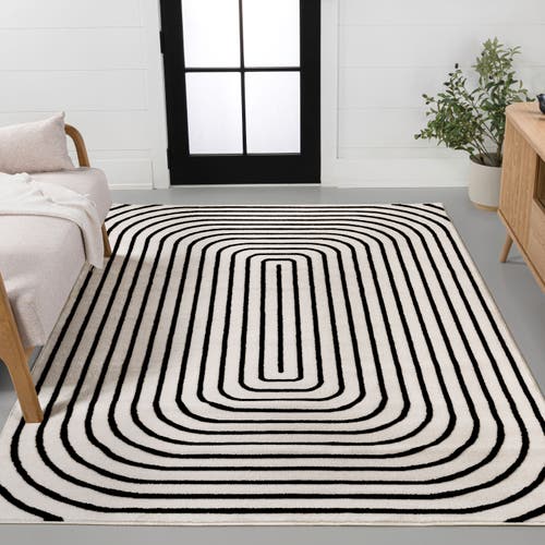 Jonathan Y Freya Modern Scandinavian Arch Stripe Monotone High-low Area Rug In Black
