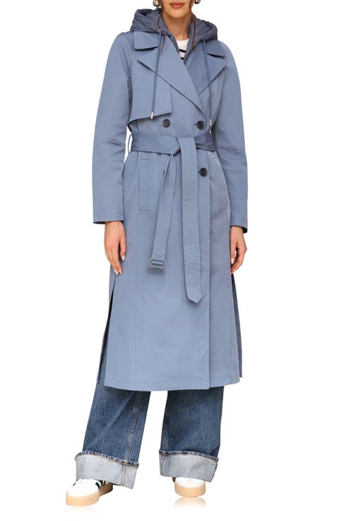 Double Breasted Trench Coat with Hooded Quilted Dickey