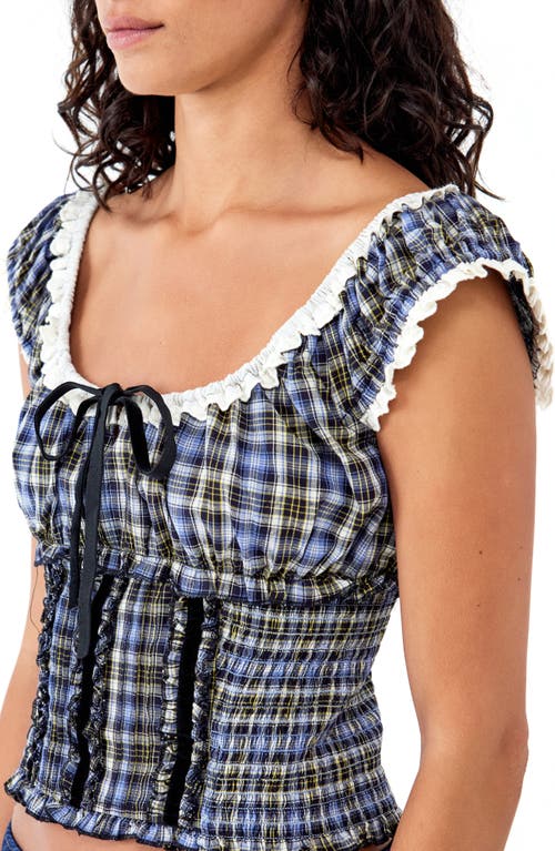 BDG URBAN OUTFITTERS BDG URBAN OUTFITTERS NADIA CHECK SMOCKED CROP TOP
